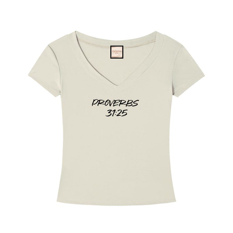 Bible Verse|Proverbs 31:25|Tencel Slim Fit V-Neck T-Shirt image 3