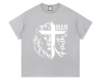 Camiseta de algodón con estampado "Hombre de fe" y efecto vintage.
