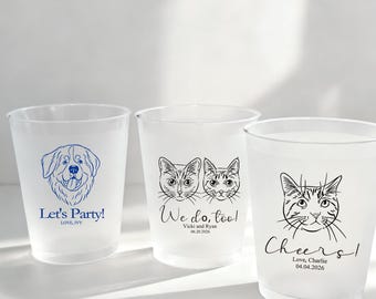 Kundenspezifisches Katzen-Porträt gefrostete Tassen, Haustier-Illustrations-Gastgeschenke, elegante Hochzeitsfeier-Dekoration