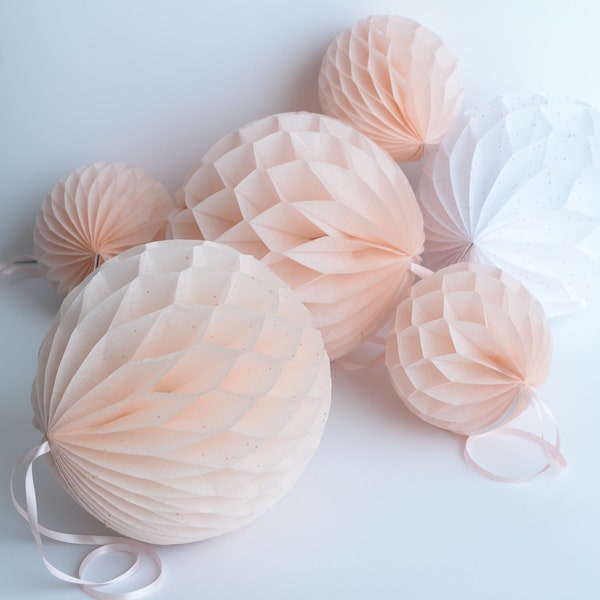 Blush pink paper honeycomb ball | pastel pink birthday party decor | Cotton Candy