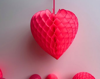 Pink Paper honeycomb hearts party decoration set of 3  Valentines day Wedding baby shower birthday bridal shower decor house warming gift