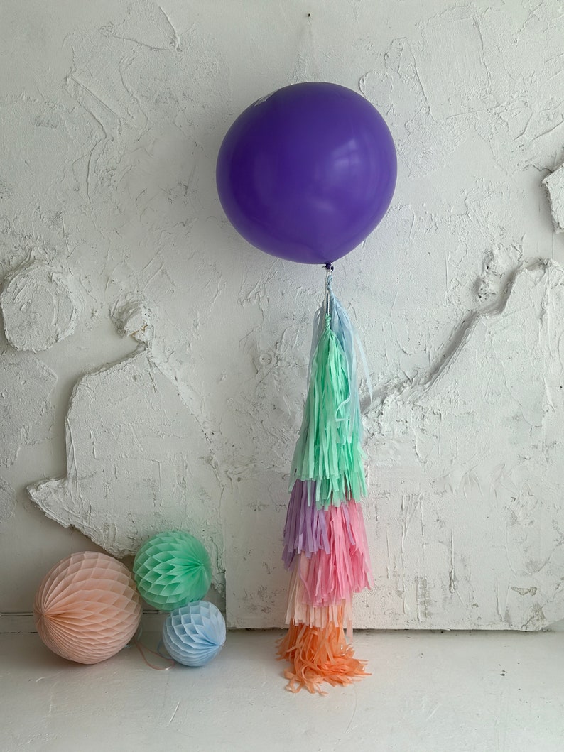 Lavender giant balloon and Paper tassel tail Fringe garland baby shower, gender reveal, wedding birthday party lilac blush mint light blue image 10