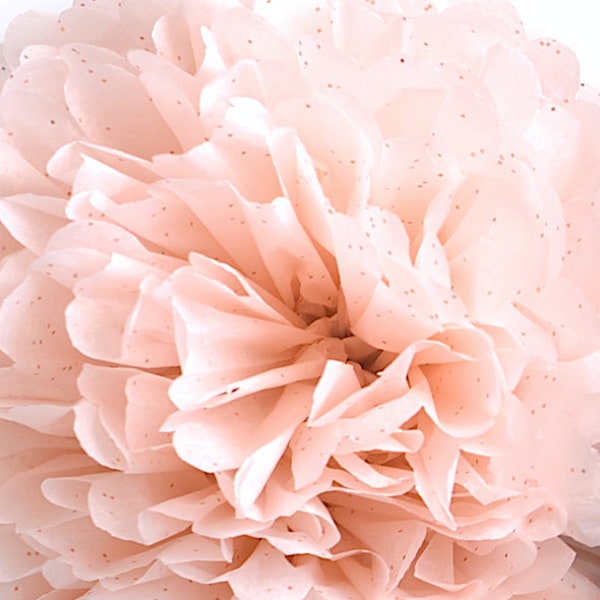 Rose gold on blush tissue paper pompom | Wedding party decorations