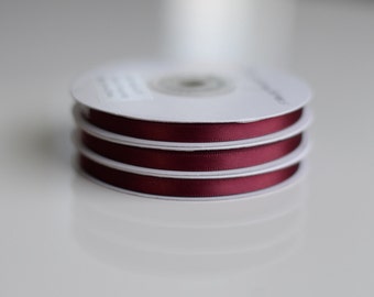 Burgundy doublesided  satin ribbon - 25 meters / full roll / 6mm /12mm