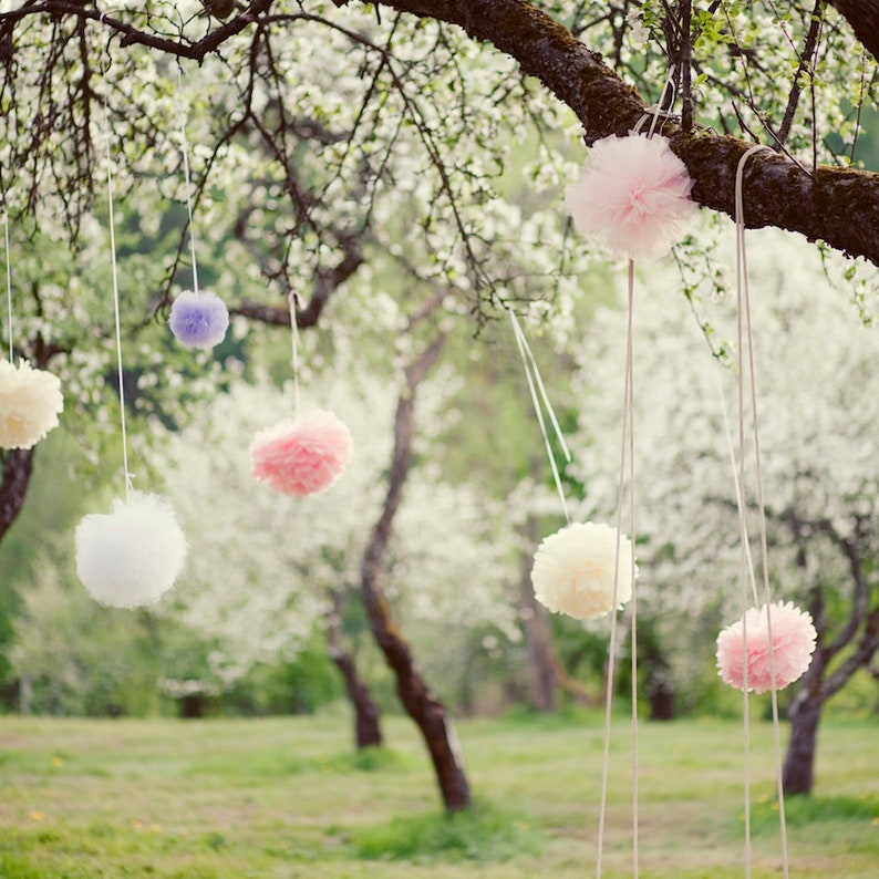 Small lilac tissue paper pom poms Small lilac paper flower Etsy