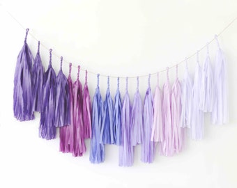 Ombre Purple Tassel Garland - FULY ASSEMBLED  violet Paper Fringe Garland Birthday Banner Bridal Shower Graduation Party Event Decorations