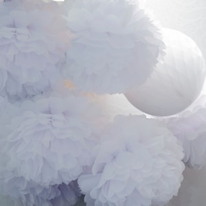 Blanco 15 tamaños mixtos papel de seda Pom Poms set / Pompones de boda / Decoración de la boda imagen 1