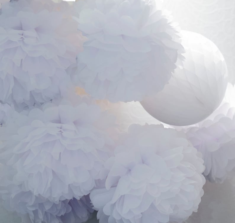White 15 Mixed Sizes Tissue Paper Pom Poms Set Wedding Pom Etsy UK