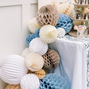 Set di decorazioni per feste a nido d'ape in carta da 6 pezzi /blu polvere, bianco, avorio, tortora, kraft Decorazioni per matrimoni, feste di compleanno, baby shower