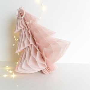 Dusty pink paper honeycomb Christmas tree with trunk hanging Christmas ornament Holiday home decor table centrepiece baby shower decorations