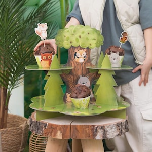 Alzata per cupcake "Forest Friends" 40 x 32 cm fai da te / Decorazione da tavolo per feste nel bosco / Decorazioni per feste di compleanno