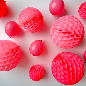 Bright Pink Honeycomb Balls & Mini Balloon Set: Party Decorations