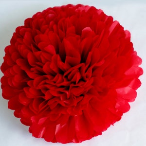 Deep red Paper pom pom party decorations dark red paper flowers Christmas decor, birthday party, bright wedding, baby shower, Valentines day image 2