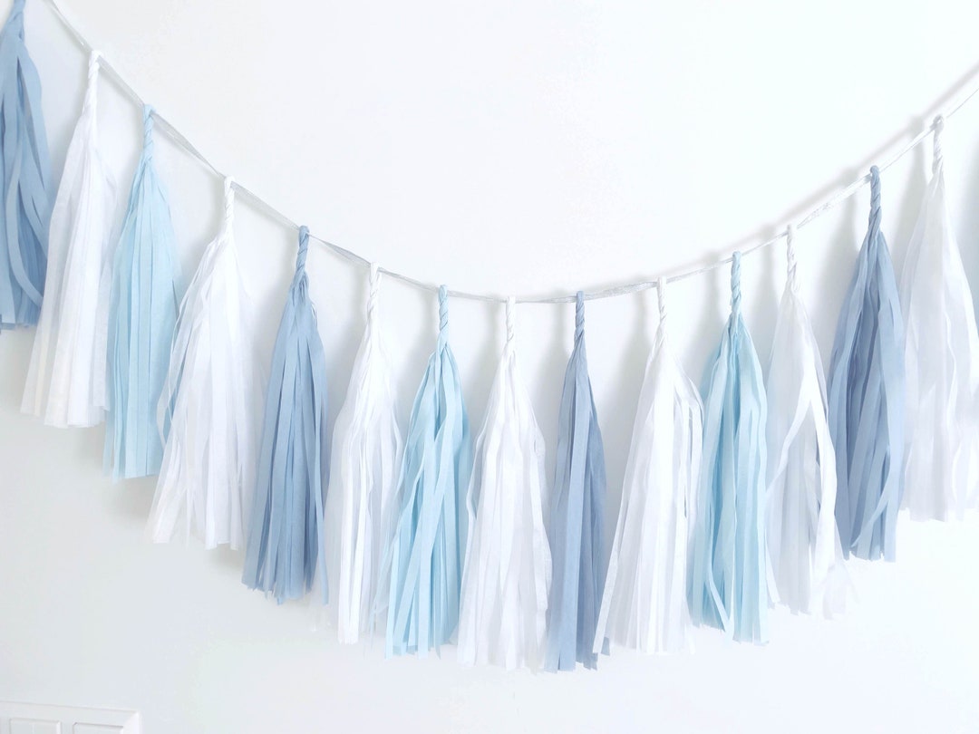 Baby Blue Tassel Garland Baby Shower Party Decorations Paper Fringe