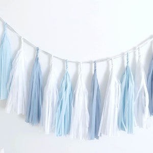 Baby blue tassel garland baby shower party decorations | Paper fringe garland | 1st Birthday banner | Baby boy garland