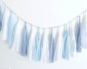 Baby blue tassel garland baby shower party decorations | Paper fringe garland | 1st Birthday banner | Baby boy garland