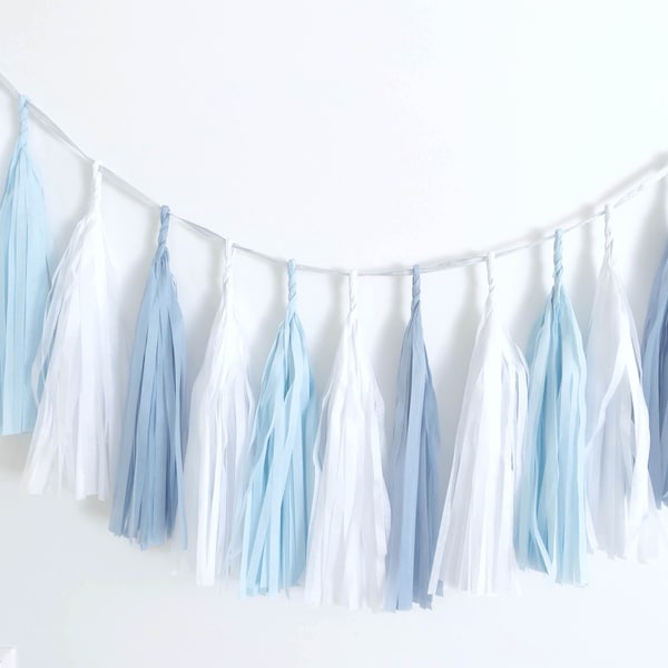 Baby blue tassel garland baby shower party decorations | Paper fringe garland | 1st Birthday banner | Baby boy garland