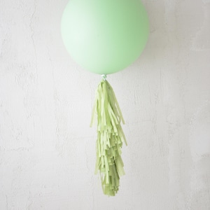 Palloncino Jumbo verde salvia con coda di nappa di carta per baby shower, matrimonio, compleanno, decorazioni con palloncini, coda con frange di carta