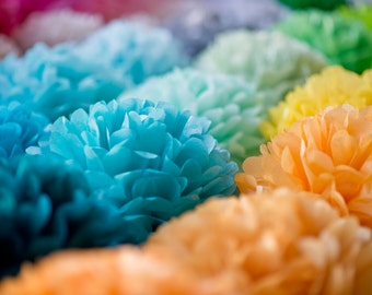 Custom Color Tissue Paper Pom Poms: Party & Wedding Decorations (Set of 12)