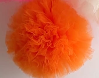 Orange Tulle Pom Poms - party decoration Bright color wedding decor | Tulle balls - wedding decorations  - baby shower gift nursery decor
