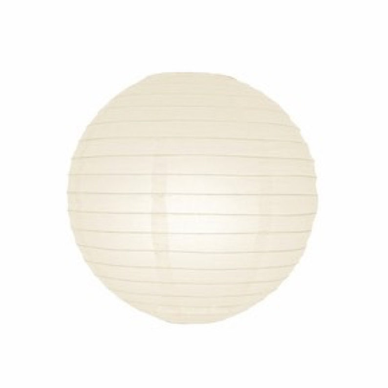 May include: A white paper lantern with a round shape and a pleated design.