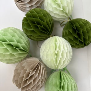 Decorazioni per feste a nido d'ape in carta in verde chiaro, menta pallido, sabbia Decorazioni per matrimoni, feste di compleanno, baby shower