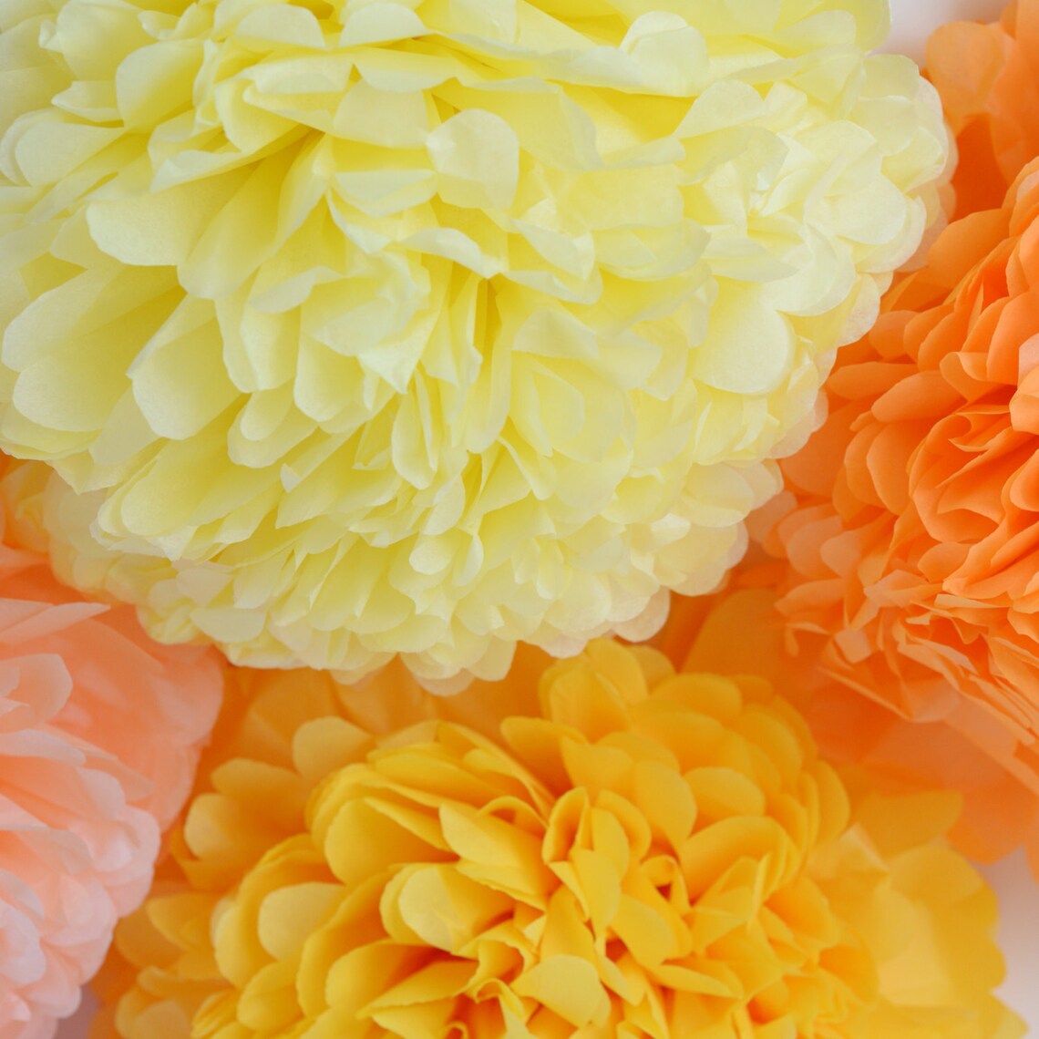 Yellow paper flowers Orange paper pom pom Summer party Etsy
