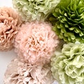 Pastel Tea Party Pom Pom Set: Blush, Champagne & Green Paper Flowers