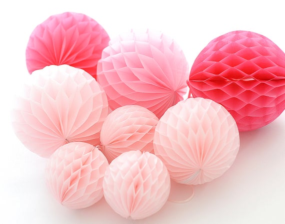 kompromis Långiver Chip Pink Pom Pom Set 8 Mixed Size Paper HONEYCOMB BALLS | Etsy