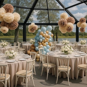 Eco-Friendly Wedding Decorations: Set of 12 large  size Neutral Tissue Paper Pom Poms Beige, Ivory, tan and Taupe Color Scheme Paper Flowers
