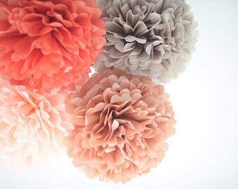 Paper pom pom set of 16 | Terracotta paper balls | Boho Wedding decoration | Rustic wedding decor