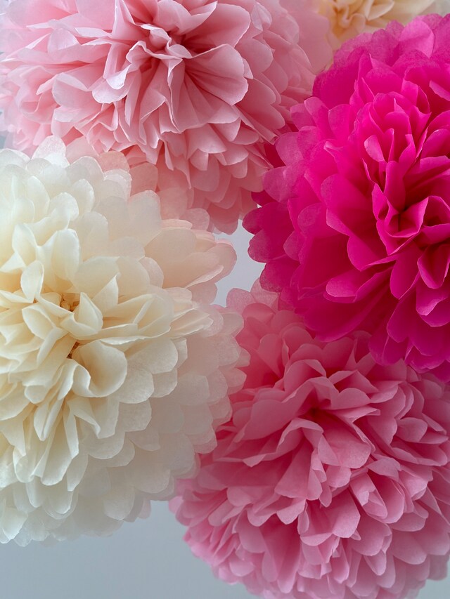 Kit Decorazioni Per Baby Shower - Striscione E Pompon Di Carta Con Fiori - Compleanno E Festa