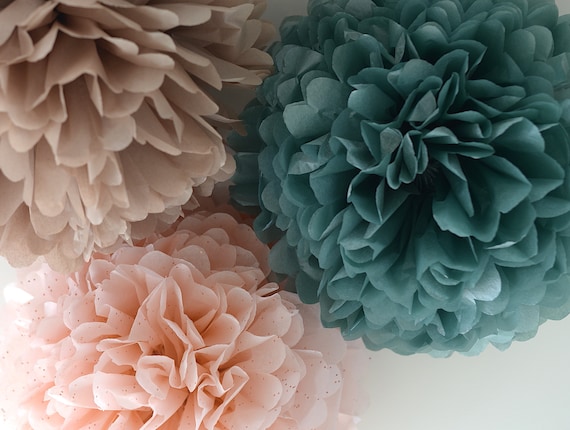 Rose Gold Paper Pom Poms Blush Paper Flowers Birthday Party