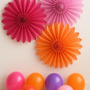 Paper Fans: Orange & Pink Party Decorations - Set of 3 (26&quot; Diameter)