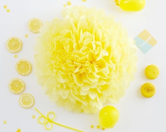 Light yellow paper pom pom party’s decoration in various sizes pastel yellow paper flowers Summer party wedding birthday party baby shower