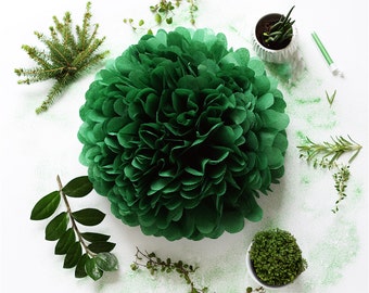 Holiday green paper pom pom | Deep green paper ball | Holiday decorations | Christmas decor