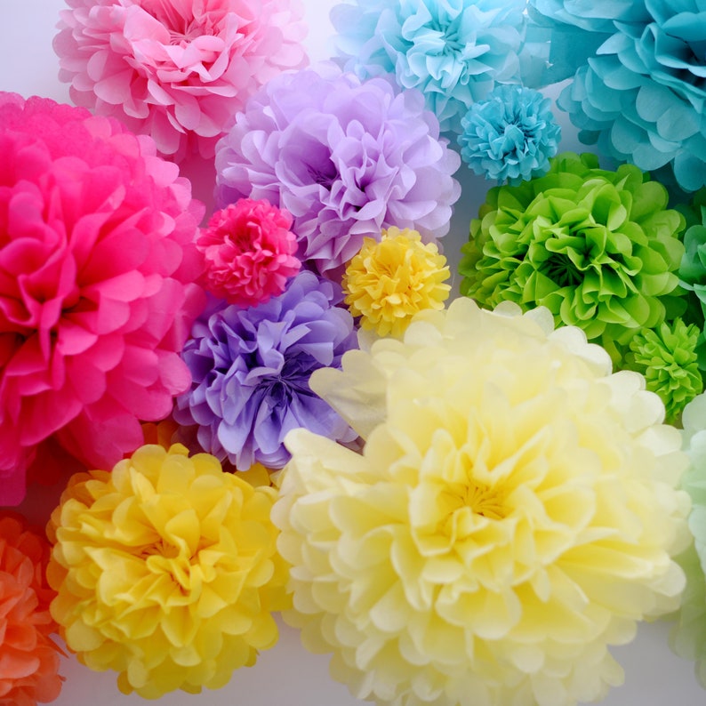 Paper party pom poms set of 12 medium size Custom colour Etsy