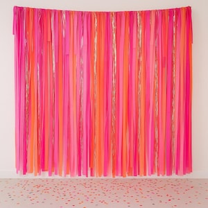 Streamer Backdrop, Fringe Backdrop, Birthday Party Decorations, Photo Backdrop, Fiesta, Bachelorette Party, Pink and Orange, Disco