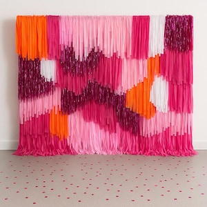 Custom color Fringe wall Backdrop Photo Wall, Streamer Wall, party Decorations, pink, orange, white Colour Backdrop Party  Streamer Backdrop