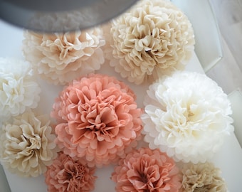 Custom colour Large size paper pom poms party decoration set 9 wedding Paper flowers decor Birthday party baby shower bridal shower decor