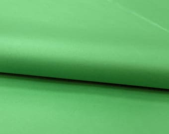 Puede incluir: Una hoja de papel de seda de color verde claro sólido doblada para crear un pliegue horizontal suave en el centro. El papel tiene una textura lisa y mate, con un color verde lima vibrante y consistente en toda la superficie visible.