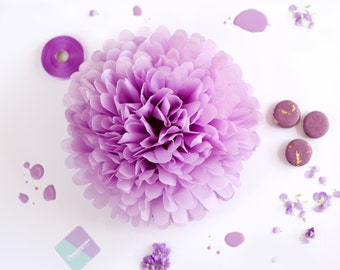 Pompons de papel de seda lilás: Decoração para festas, decoração para chá de bebê