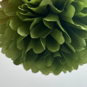 Pom pom di carta al tè verde, decorazioni per feste, muschio verde, festa di compleanno, baby shower, decorazioni per matrimoni, fiori di carta verde oliva, pompon rotondi