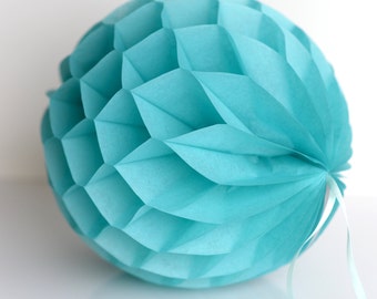 Turquoise paper honeycomb ball | Boy baby shower decor | Paper pom pom