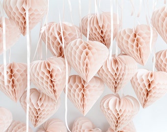 Paper heart honeycomb Hanging party decoration Custom color 25cm Valentines day Wedding Bridal shower Shop display Gift for loved ones