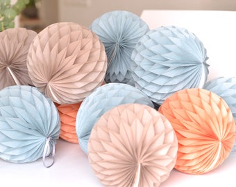 Paper honeycom ball party decoration set i Dusty blue, terracotta, taupe wedding, baby shower, birthday party decor gift sustainable