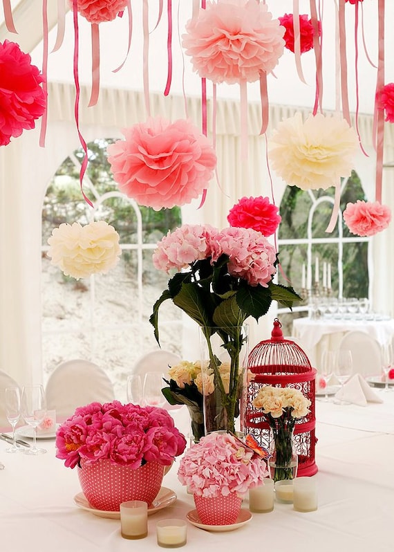Paper Flowers Decor Tissue Paper Pom Pom Wedding Decorations Etsy UK