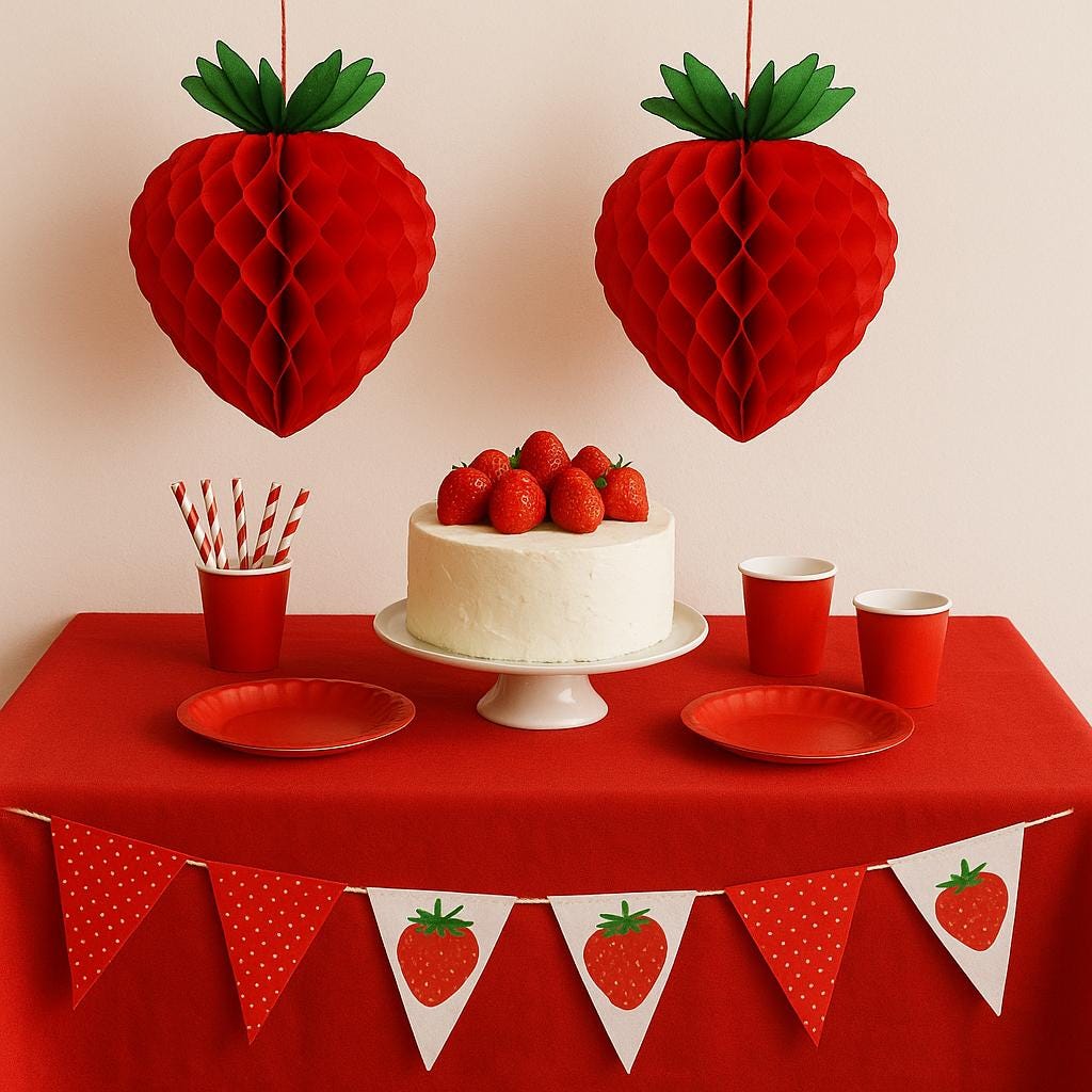 Honeycomb Strawberry Party Decorations: Summer Garden Decor (set