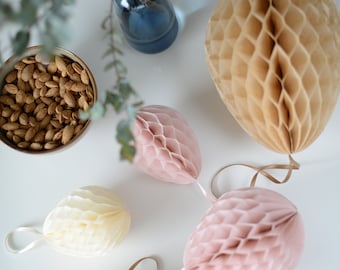 Blush and Neutral colour Paper honeycomb Easter eggs party decoration set 6 PSC mix sizes in dusty pink and neutral table decor Easter gift