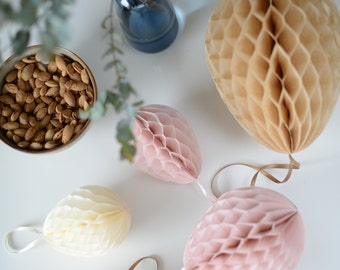 Blush and Neutral colour Paper honeycomb Easter eggs party decoration set 6 PSC mix sizes in dusty pink and neutral table decor Easter gift